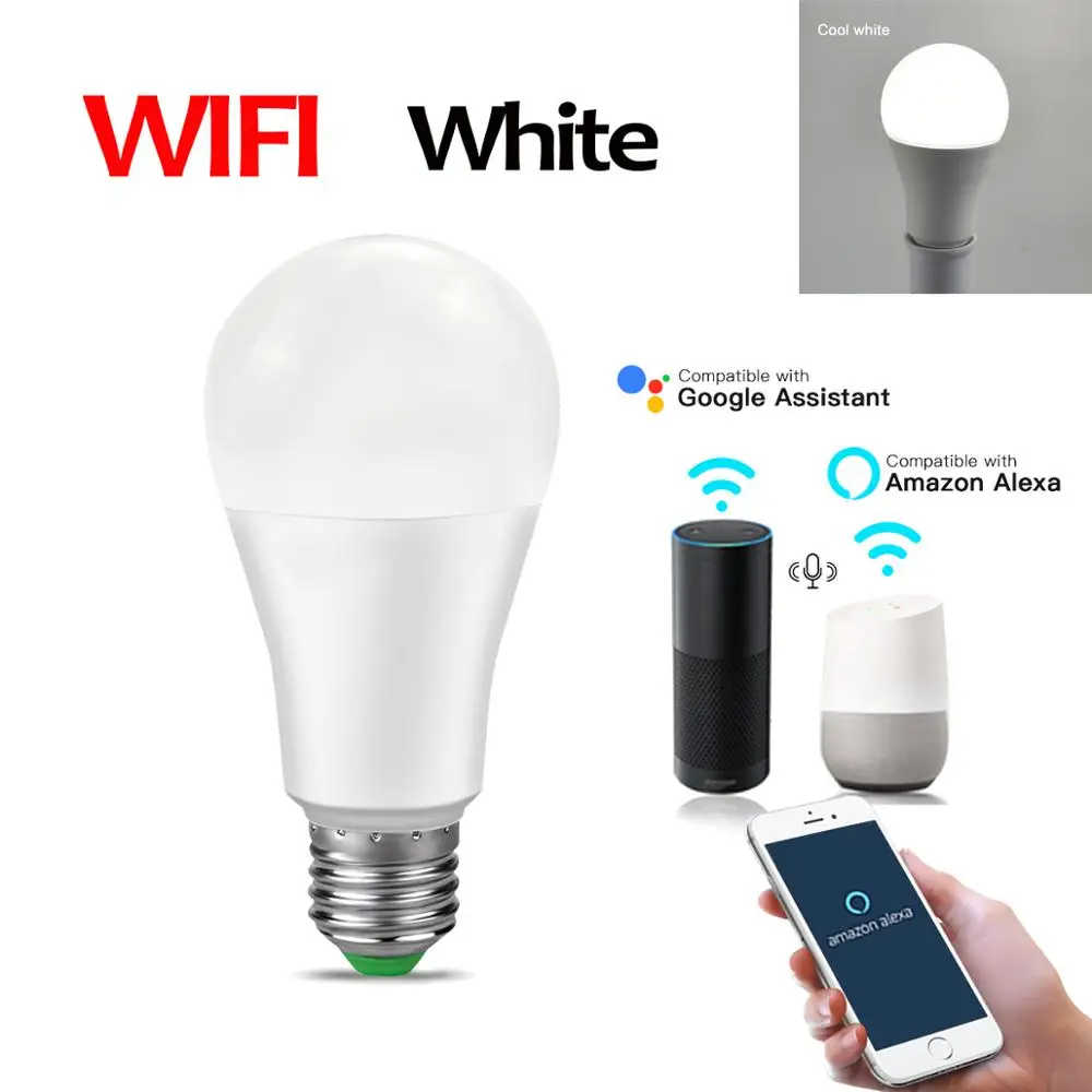 WIFI Bulb White Светодиодный светильник Smart WiFi с Bluetooth 4,0 APP RGB RGBW RGBWW E27 Светодиодный светильник 110 В 220 в Google Home/ИК-пульт дистанционного управления Домашний Светильник ing - Испускаемый цвет: WIFI Bulb White