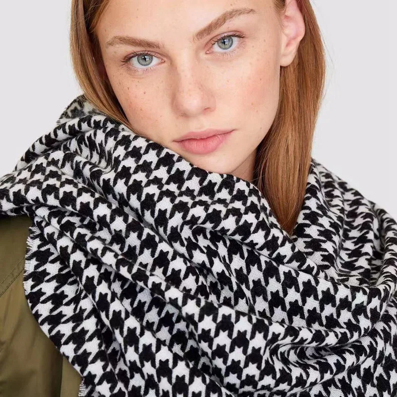 new arrival women black white houndstooth cashmere blanket scarves female winter thick warm arylic shawl wraps brand scarf