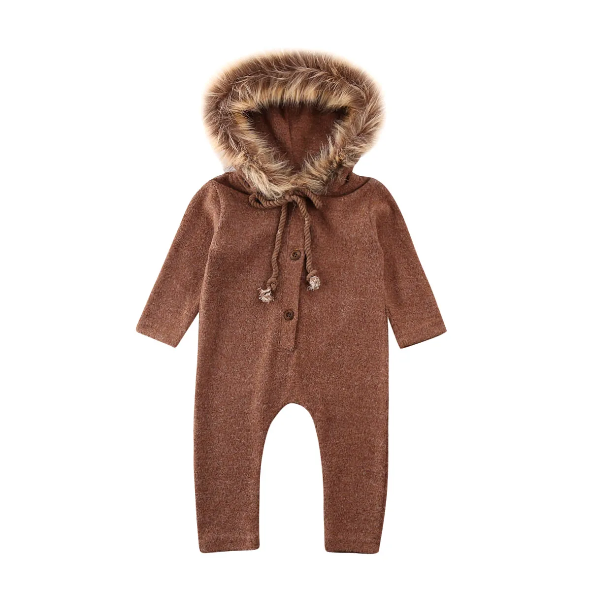 Зимняя одежда для новорожденных мальчиков и девочек, комбинезон с капюшоном, спортивный костюм, хлопковая одежда для малышей - Цвет: Коричневый