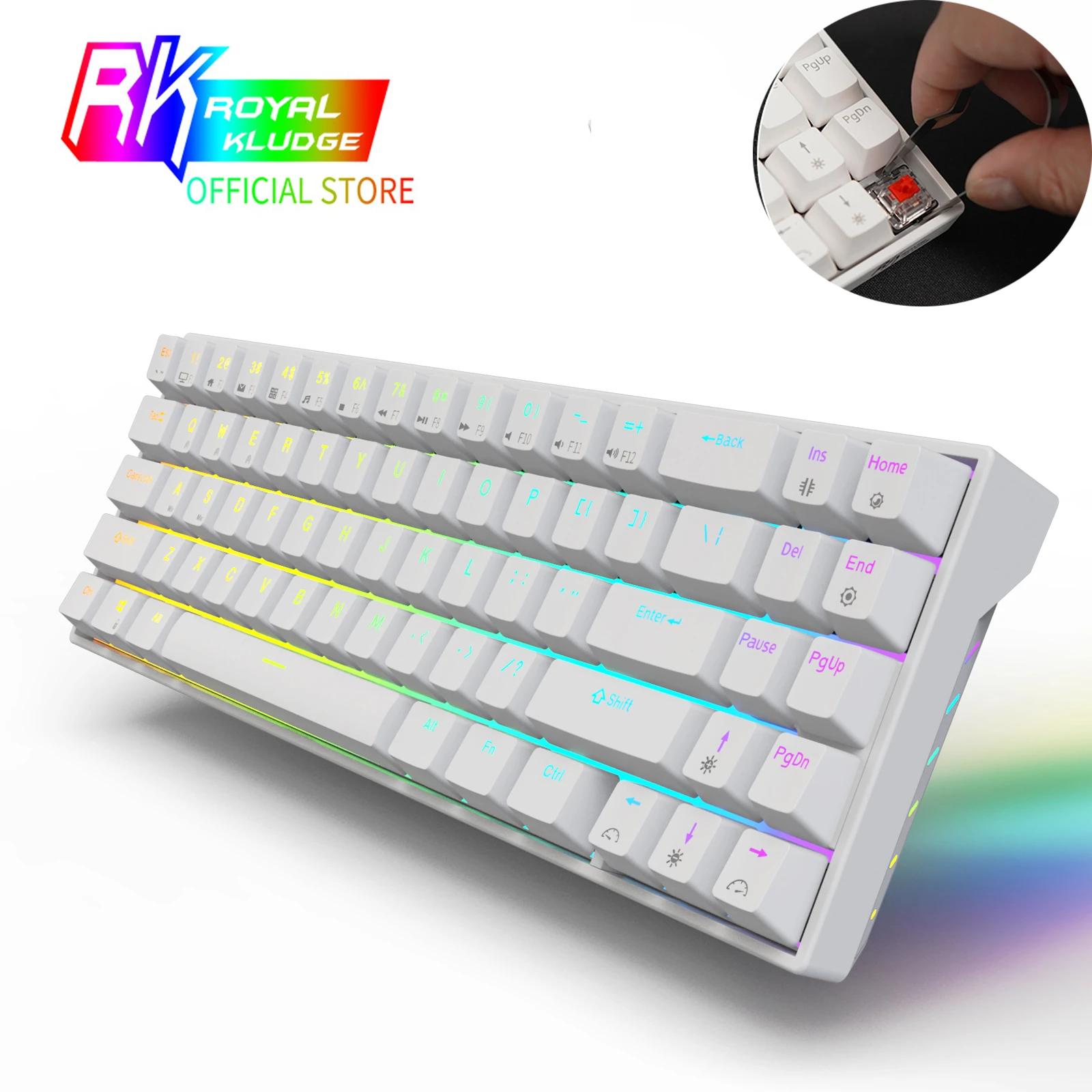 Rk71 Rgb 70 Hot Swappable Mechanical Keyboard, 71 Keys Bluetooth Small