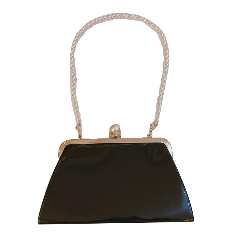 Женская Роскошная женская сумка через плечо на одно плечо, осень, брендовая дизайнерская посылка, лакированная кожаная сумка, сумка с перламутровым зажимом - Цвет: 110cm pearl chain