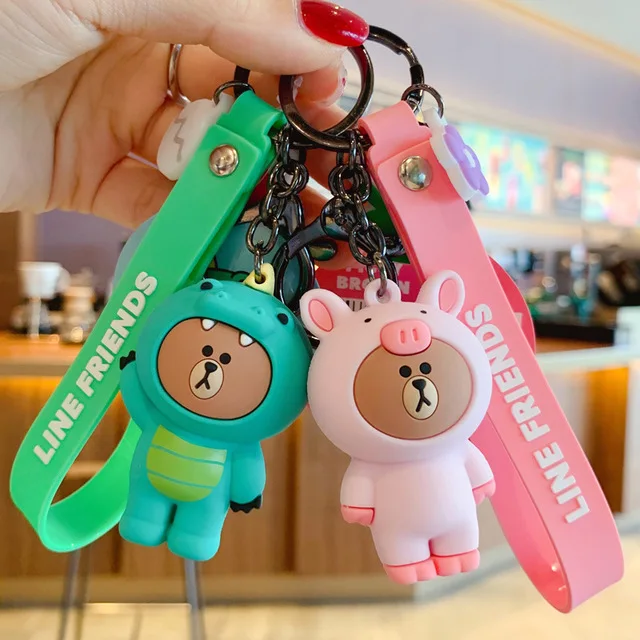 

Line Jungle Series Cartoon Brown Bear Key Chain Cute Couple Girls Backpack Pendant Key Chains Line Friends Keyring