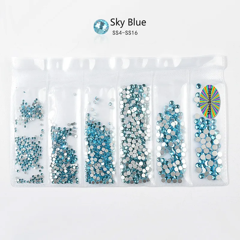 NO.05 Sky Blue Разноцветные стеклянные стразы для ногтей, украшения для ногтей, кристаллы, амулеты, перегородки, смешанные размеры, стразы, набор, 20 цветов - Цвет: NO.05 Sky Blue