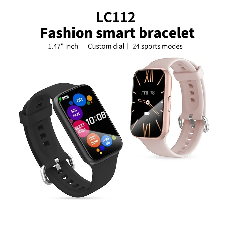 

LC112 Big Screen Waterproof Smart Bracelet Health Blood Pressure Oxygen Heart Rate Sleep Monitoring Bluetooth Sports Wristbands