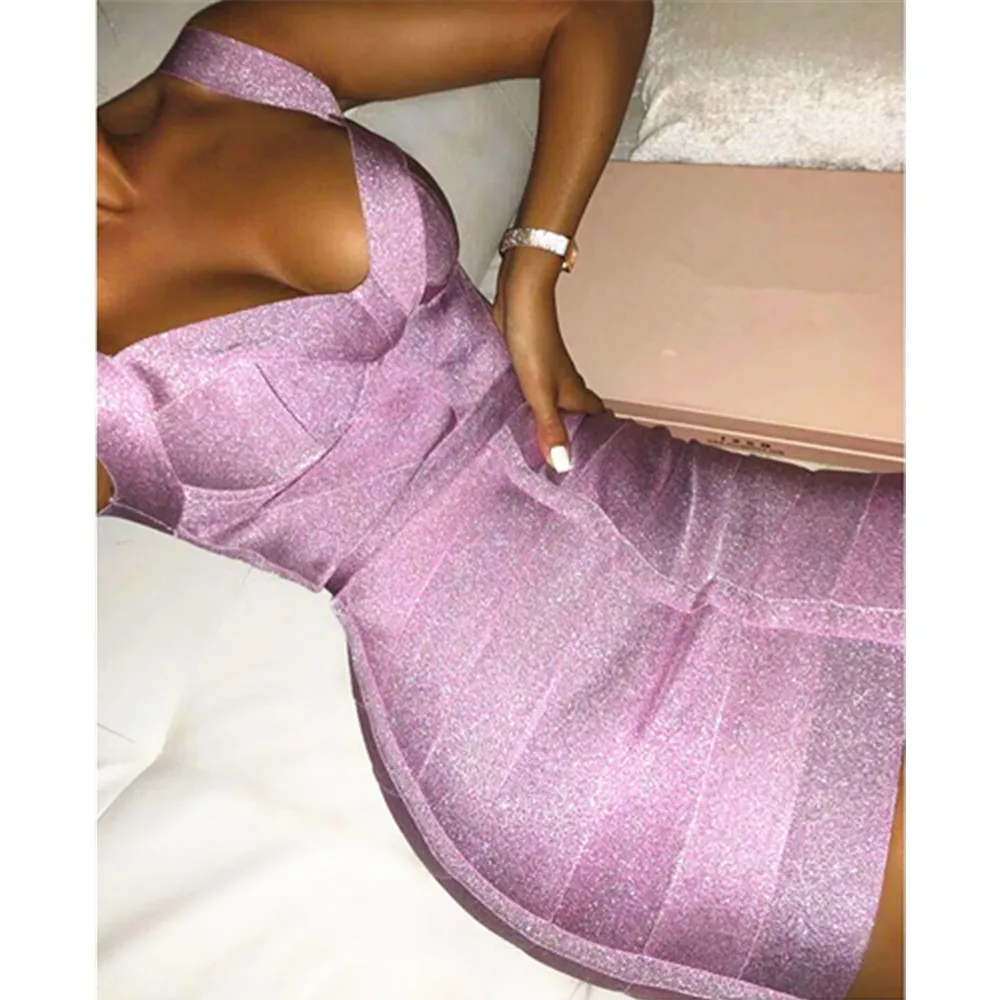 

Женское облегающее платье знаменитости, блестящее платье с V-образным вырезом и открытой спиной, фиолетовое Клубное платье, лето 2024