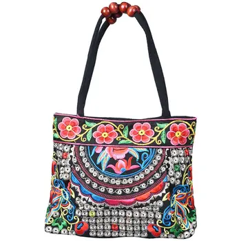 

LJL-Chinese Style Women Handbag Embroidery Ethnic Summer Fashion Handmade Flowers Ladies Tote Shoulder Bags Cross-body