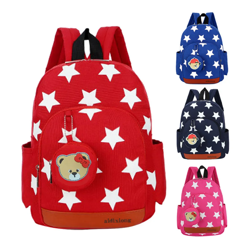 

Backpacks Children Double Shoulder Waterproof Backpack Kid School Bag Cute Star Printing Polyester Cartoon Zipper Bags Girl Boys