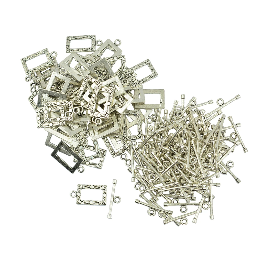 50 Sets Tibetan silver color Wire Rectangle Bar OT Toggle Clasps Jewelry DIY Craft 22 x 12 mm Toggle fit Bracelet