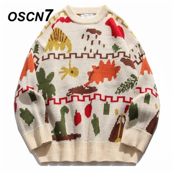 

OSCN7 Funny Oversize Sweaters Men 2020 Winter High Streetwear Fashion Mens Pullovers Round Neck Vintage Sweaters 0513