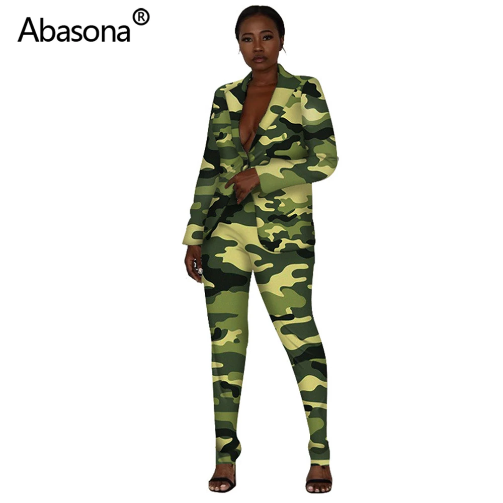 Зеленый Abasona из 2 предметов с леопардовым принтом и длинными рукавами, сексуальный Облегающий комбинезон спортивные костюмы Junmsuit Повседневное комбинезоны вечерние ночной клуб - Цвет: Зеленый