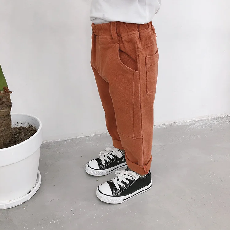 Осенний комплект для мальчиков и девочек, 4 вида цветов повседневные двухфактурные штаны в Корейском стиле, Детские хлопковые брюки, подходящие для любого размера