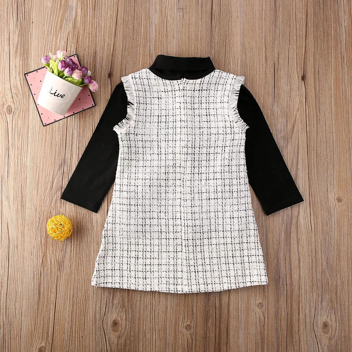 Весенне-осенняя одежда для малышей Одежда для маленьких девочек из 2 предметов футболка с длинными рукавами платье в клетку официальный костюм OL