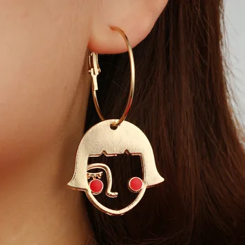 

2020 New Trendy Geometry Creative Hollow Out Earrings for Women Face Shape Golden Color Dangle Earrings Female Jewelry