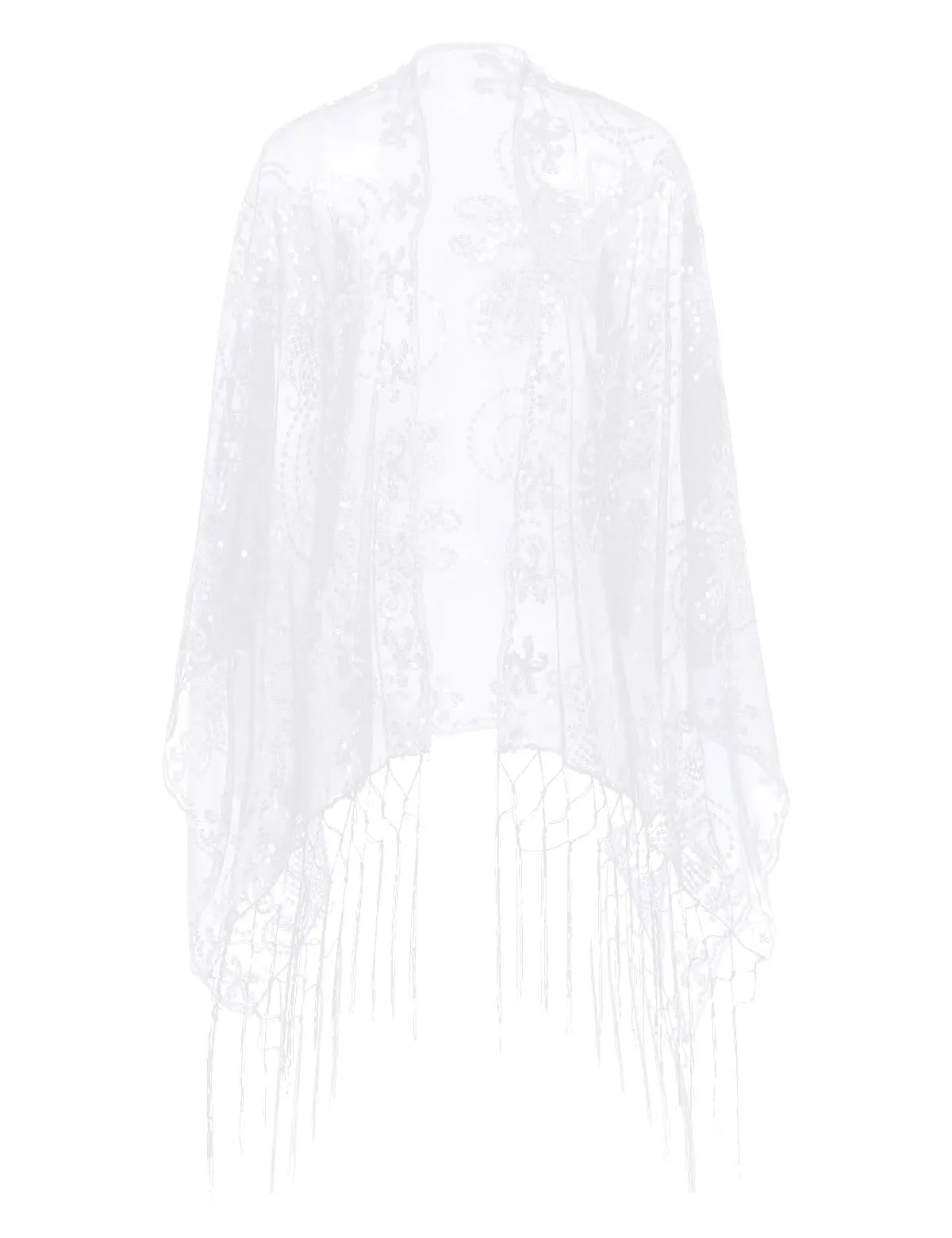 Женская элегантная шаль 160x60 см, винтажный Блестящий шарф 1920 s, свадебная накидка с блестками, вечерние платья с бахромой, шаль, накидка - Цвет: White