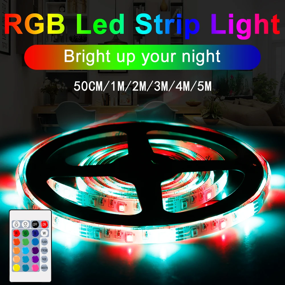 

USB Flexible Tape Light Brighter 5V Lamp Strip LED Ribbon Diode RGB Lighting USB Remote Control Backlight Lamp 0.5 1 2 3 4 5m
