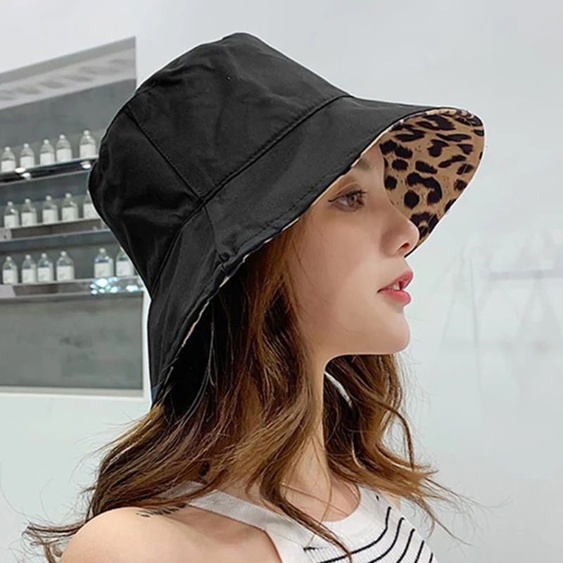 Women Leopard Double Sided Bucket Hat 