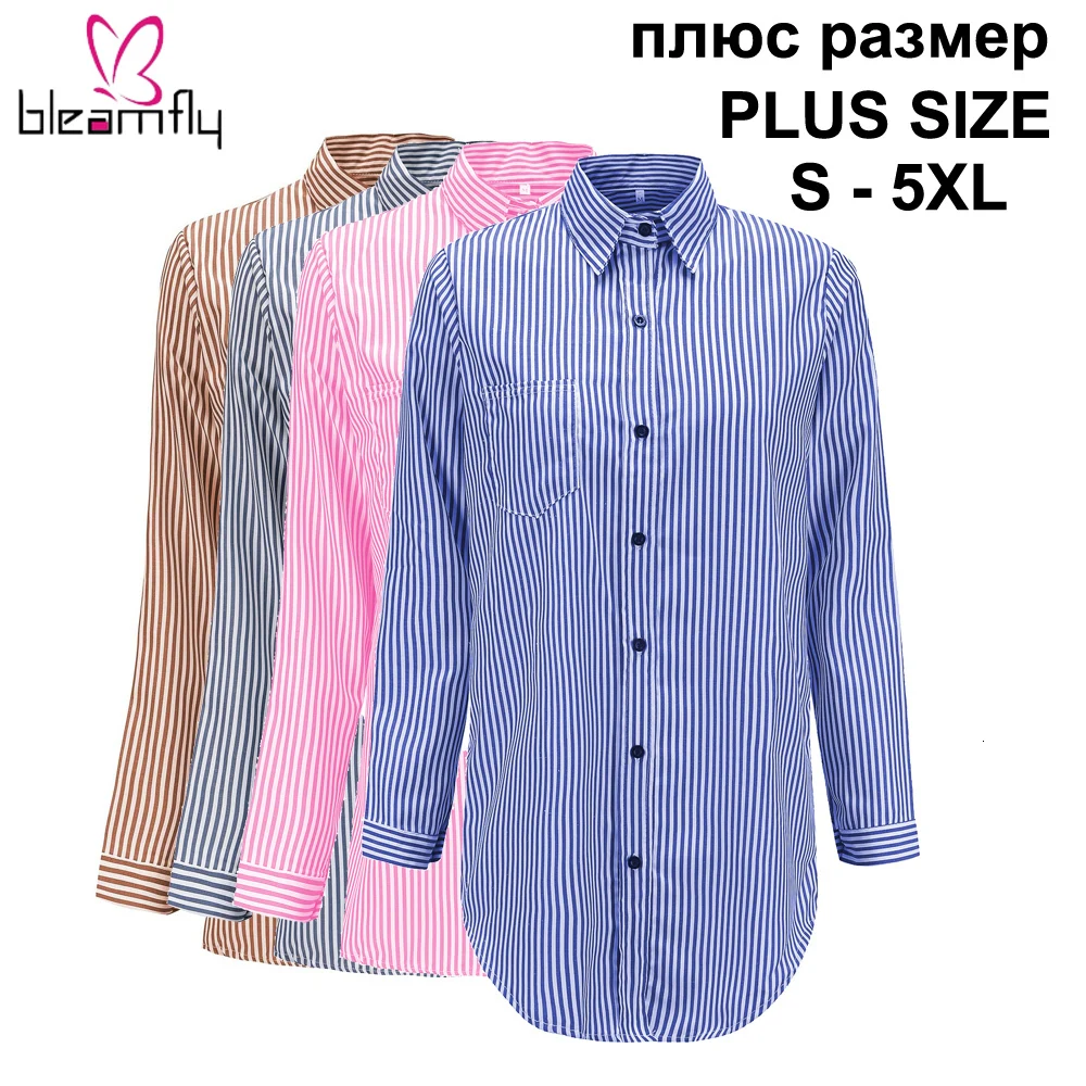 

Plus Size 5xl Womens Tops And Blouse Casual Long Sleeve Shirts Striped Button Turn-Down Boho Shirts Tops Elegant Female Blusas