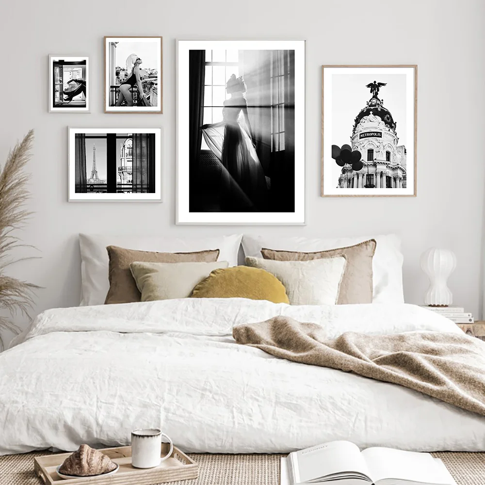 Modern-Fashion-Girl-Picture-Home-Decor-Nordic-Pink-Flower-Style-Wall-Art-Black-White-Posters-and