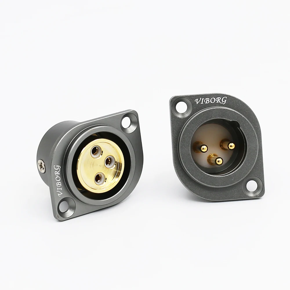 

High Quality Viborg CF201G +CM201G XLR Chassis Male + Female Pure Copper Gold Plated XLR Socket Cable Hi End Teflon Insulation
