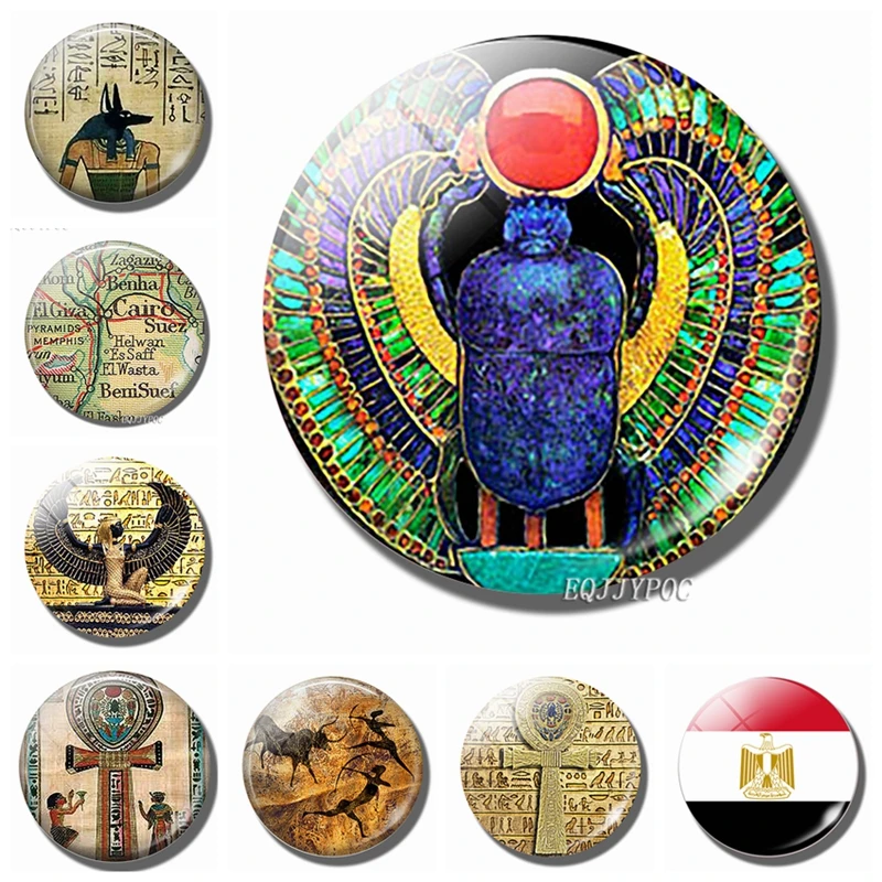 

50MM Ancient Egypt Fridge Magnets Glass Scarab Isis Anubis Cleopatra Scarab Egyptian Cross Magnetic Refrigerator Stickers Decor
