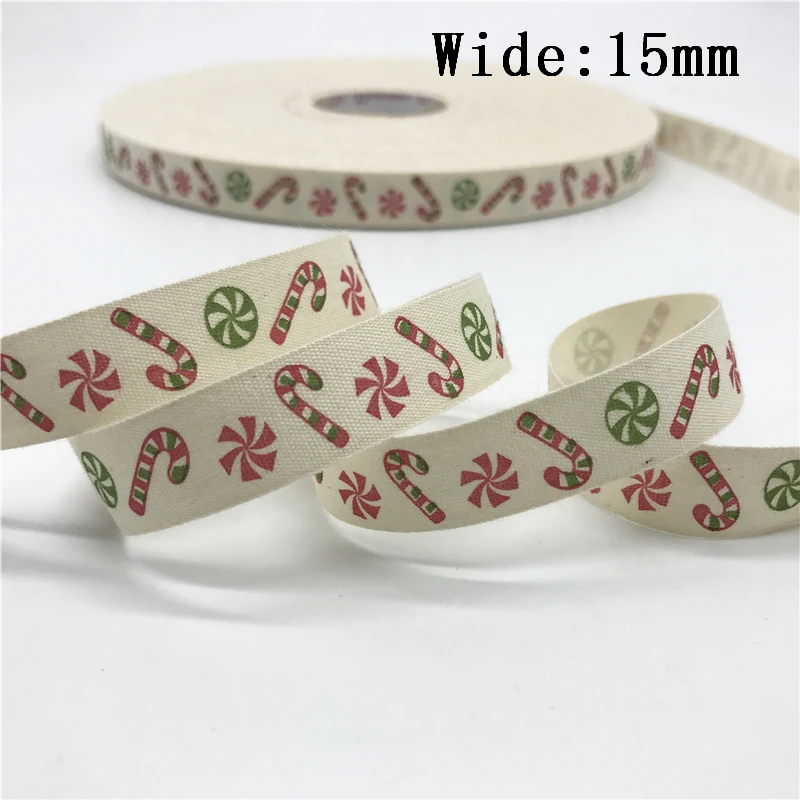 10mm 15mm 25mm 5yards Cotton Ribbon Handmade Design Printed Christmas Ribbon For Apparel Sewing Fabric DIY Christmas Decoration