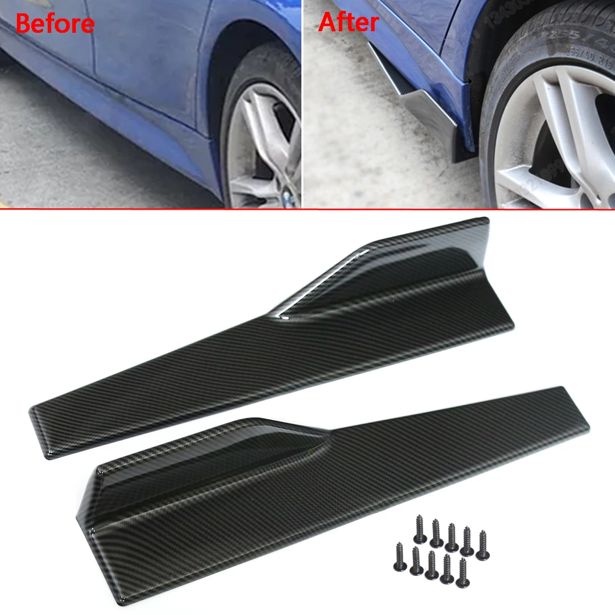1Pair Universal Fit Carbon Fiber look modified Car Body Side Skirt Rocker Splitters Diffuser Winglet Wings Bumper 45cm | Автомобили и
