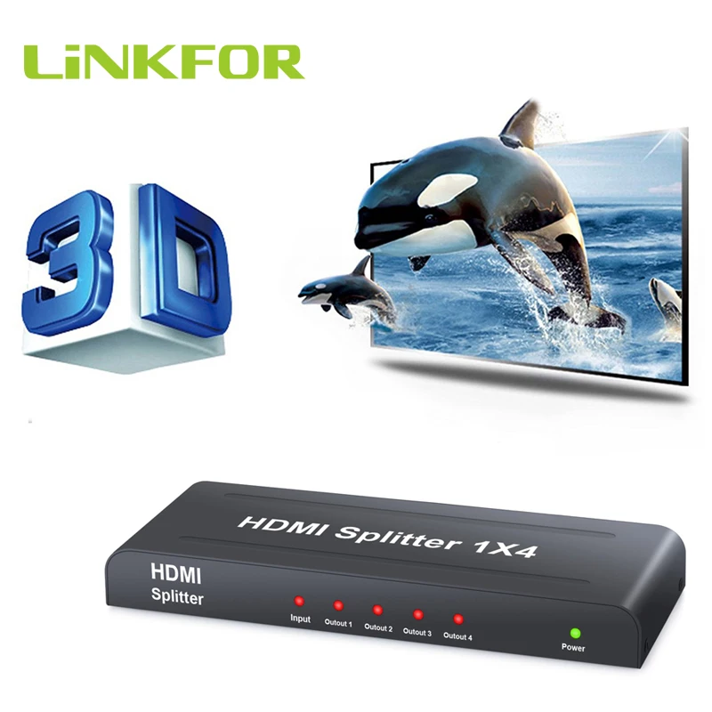 LiNKFOR 1X4 HDMI сплиттер с usb-кабелем Поддержка 3D 1920x1200 один вход четыре выхода 4 способа Переходник HDMI разветвитель для DVD HDTV