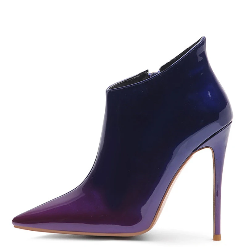 

Pointed Toe Martin Boots Purple Winter Women's High Heels Ankle Boots Patent Leather Chelsea Boots Woman Shoes