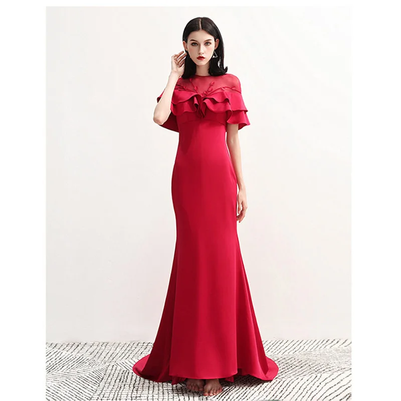 It's Yiya вечернее платье с вырезами, короткий рукав, Robe De Soiree, круглый вырез, бордовая Русалка, длина до пола, женские вечерние платья V125