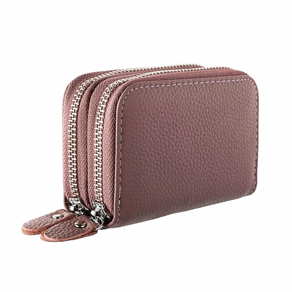 Womens Wallets Purses Credit-Card-Holder RFID Zipper Genuine-Leather Multifunctional