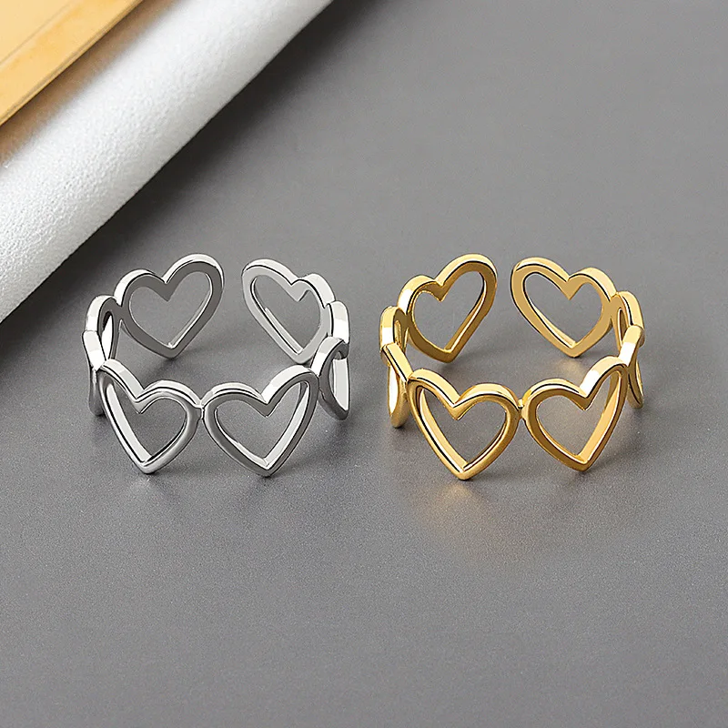 

Buyee 925 Sterling Silver Sweet Ring Sets Excellent Elegant Double Heart Cricle Ring Finger for Woman Girl Jewelry Ring Sets