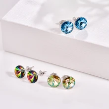 Бренд Malanda, 925 пробы, серебряные серьги с круглыми кристаллами от Swarovski для женщин, модные серьги-гвоздики, свадебные офисные украшения