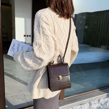 

New Wave Simple Retro Lock Shoulder Bag Fashion Female Style Texture Small Square Bag Luxury Ladies PU Portable Crossbody Bag