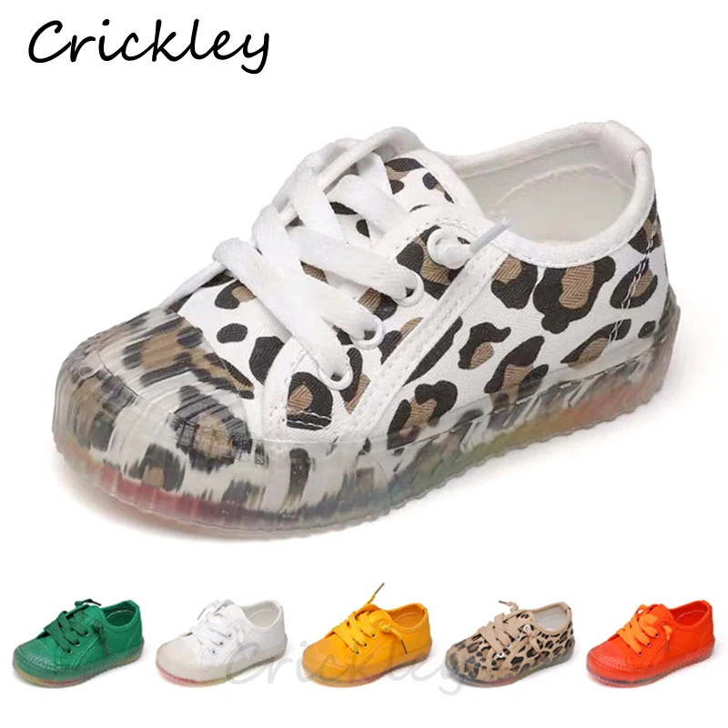 

Children Canvas Casual Shoes Leopard Print Rainbow Transparent Sole Boys Girls Sneakers Non Slip Rubber Soled Kdis Flat Shoes