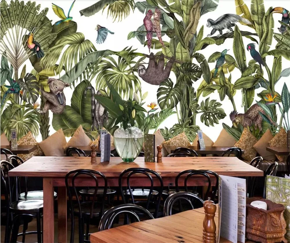 

Drop Shipping Papel De Parede Custom Wallpaper 3d Mural European Retro Hand-painted Tropical Plants Nostalgic Wall Paper