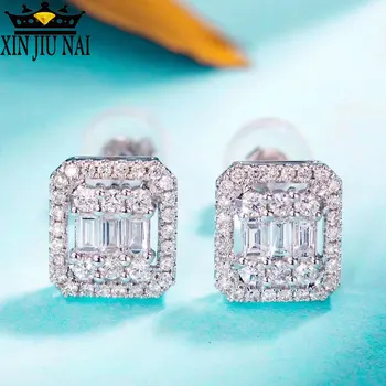 

S925 sterling silver geometric square Mossite stone earrings jewelry Super shine luxurious fashion DelicateValentine's Day Gift