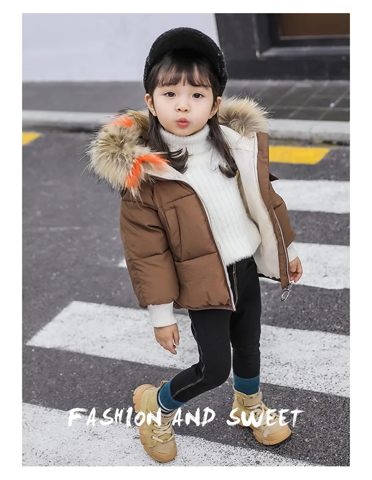 Children Korean-style Cotton-padded Clothes 18 Winter INS Hot Selling Childrenswear BOY'S Girls Hand Cotton Thick Fur Collar Coa