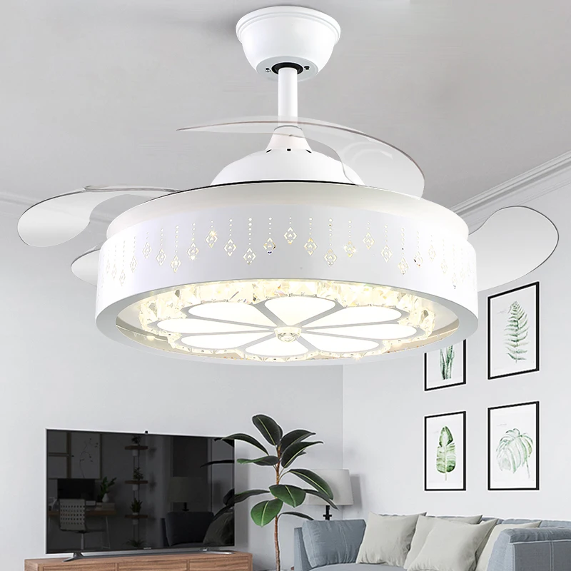 

2020 Modern Simple Invisible Shrink Fan Lamp Dining Room Ceiling Fan Light Household LED Inverter With Electric Fan Light