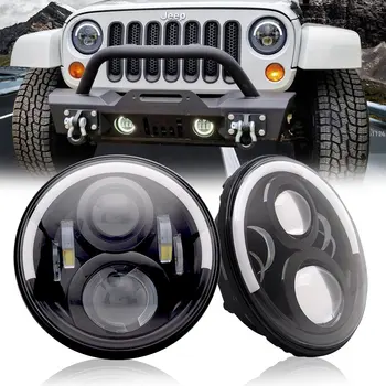 

7 inch LED headlight White+Amber Half halo ring high color temperature super bright led light for car