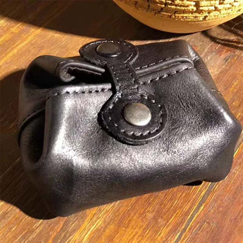 Black Кошелек из натуральной кожи для мужчин и женщин, винтажный маленький кошелек ручной работы, сумка для денег, сумки для хранения, карман для наушников, держатель для карт, сумочка - Цвет: Black