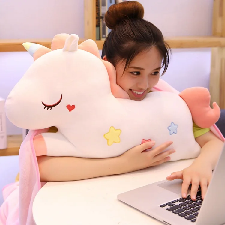 Hot Selling Unicorn Bolster Airable Blanket Plush Toys-Processing Customizable Logo Recruit Agents