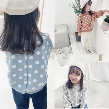 

Girls sweatshirts Back cardigan New autumn sweat shirt for children in 2019 Girls Korean point long sleeve hoodies kids shirt