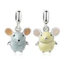 Милая эмалированная подвеска мышь талисманы подходят к оригиналу Пандора бусина, жесткий Браслет Брелок животное ювелирные изделия для женщин подарок