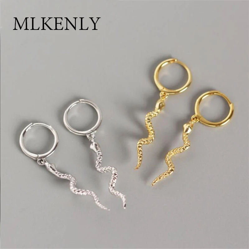 MLKENLY простая серьга со змеями в виде животных, 925 пробы, серебряные серьги-гвоздики с подвеской в виде змеи для женщин, вечерние серьги в стиле панк