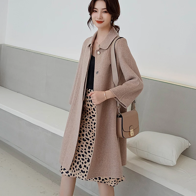 

European station 2019 autumn and winter new double-sided pure wool coat female long-sleeved cloak long thick wool coat