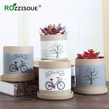 

Creative Ceramic Flowerpot with Pot Tray Succulent Planter Pot Container Green Planters Bonsai Pots Home Interior Decoration