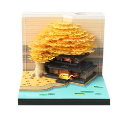 Omoshiroi Block 3D Notepad Cubes 190Sheets Treehouse Led Memo Pad 3D Calendar Castle 3D Note Paper Christmas New Year Gifts 2024