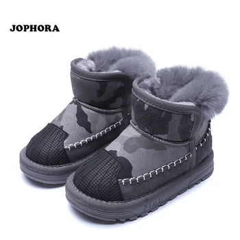 

2019 winter leather rabbit hair girls snow sports shoes boys big cotton shoes non-slip warm children's shoes