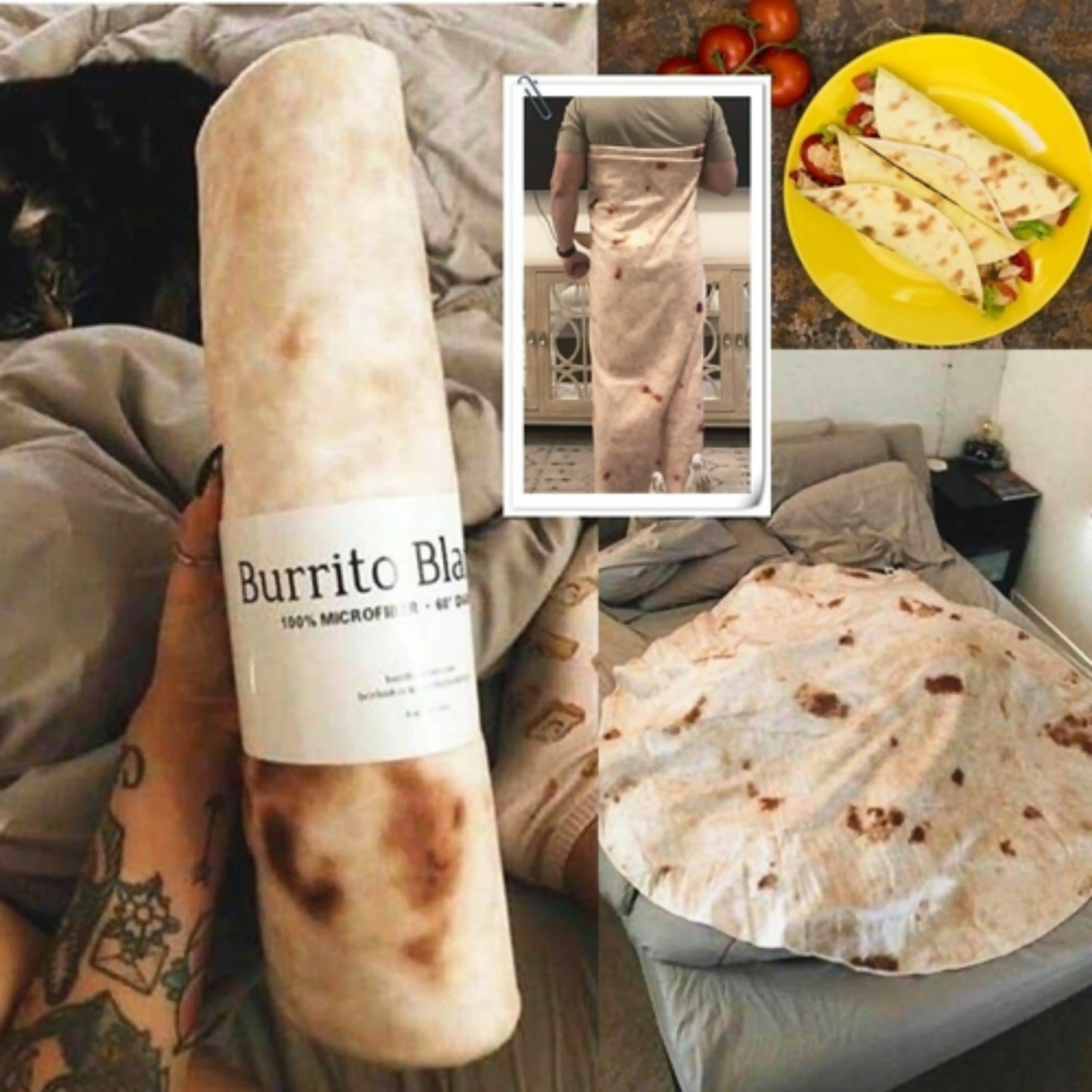 Burrito Funny Blanket Creative Blanket Throw Tortilla Texture Super Soft Fleece Throw Blanket for Office Sofa Soft Fleece Decke