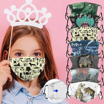 

Masks For Students Children's Face Mask Washable Proof Protect Mouth Cover 7pc Mask+14pc Filters Dinosaur Series Party Masks